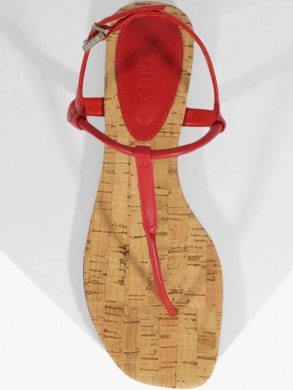 SCHUTZ Elsha Red Leather T‑Strap Cork Sandal NWOB SZ 7